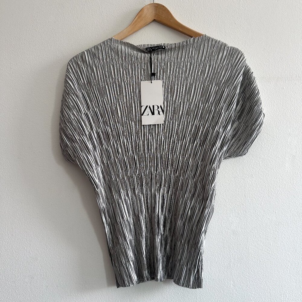 Zara Silver Metallic Crinkle Shirt